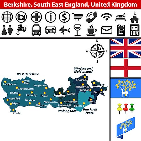 simsearch:400-08198216,k - Vector map of Berkshire, South East England, United Kingdom with regions and flags Stock Photo - Budget Royalty-Free & Subscription, Code: 400-08775834