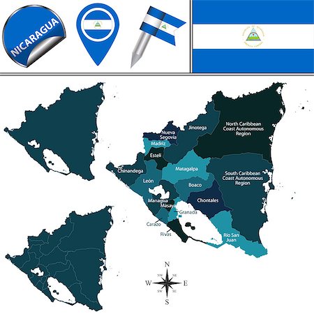 Vector map of Nicaragua with named departments and travel icons Photographie de stock - Aubaine LD & Abonnement, Code: 400-08775848