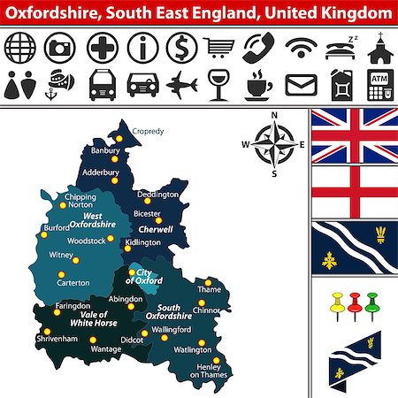 simsearch:400-08198216,k - Vector map of Oxfordshire, South East England, United Kingdom with regions and flags Stock Photo - Budget Royalty-Free & Subscription, Code: 400-08775850