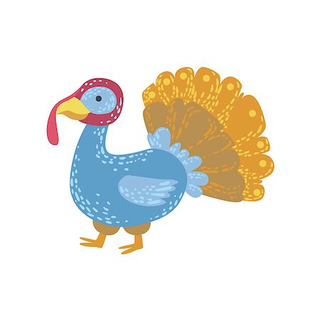 simsearch:400-08556550,k - Multicolor Male Turkey Bird Stylized Cute Childish Flat Vector Drawing Isolated On White Background Fotografie stock - Microstock e Abbonamento, Codice: 400-08775864