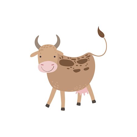simsearch:400-07614122,k - Cow With Brown Spots And Udder Standing Stylized Cute Childish Flat Vector Drawing Isolated On White Background Stock Photo - Budget Royalty-Free & Subscription, Code: 400-08775865