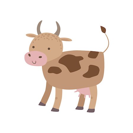 simsearch:400-08556550,k - Spotted Brown Cow Standing Stylized Cute Childish Flat Vector Drawing Isolated On White Background Fotografie stock - Microstock e Abbonamento, Codice: 400-08775879