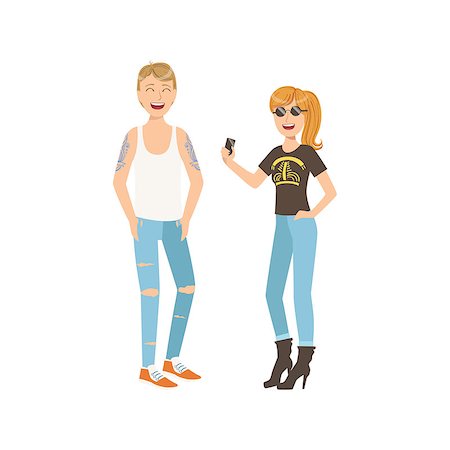 Rock-n-Roll StyleTatooed Trendy Couple Simple Childish Flat Colorful Illustration On White Background Stock Photo - Budget Royalty-Free & Subscription, Code: 400-08775888