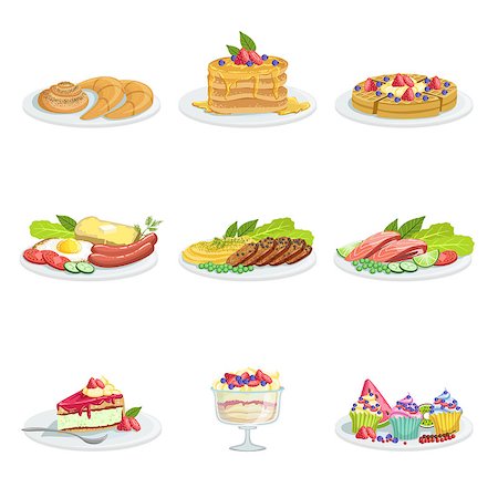 European Cuisine Food Assortment Menu Items Detailed Vector Illustrations. Set Of Cafe Plates In Realistic Design Drawings. Stock Photo - Budget Royalty-Free & Subscription, Code: 400-08775925