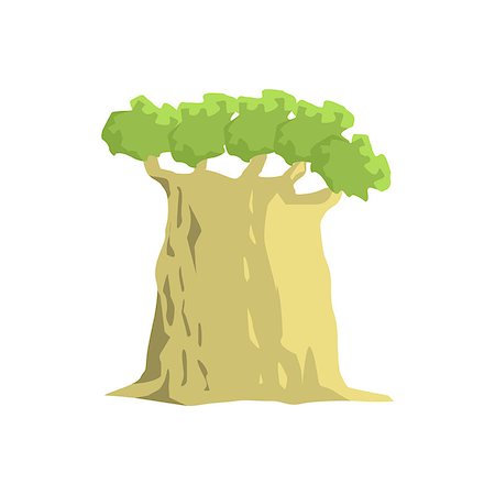 Wide Old Baobab Tree Jungle Landscape Element. Simple Tropical Forest Object Illustration Isolated On White Background. Foto de stock - Super Valor sin royalties y Suscripción, Código: 400-08775936