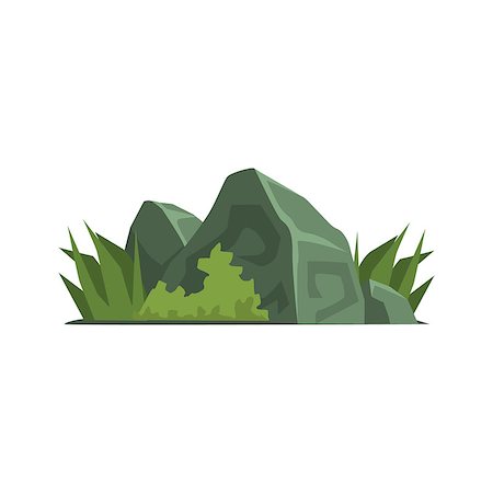 Rocks Covered With Vegetation Jungle Landscape Element. Simple Tropical Forest Object Illustration Isolated On White Background. Foto de stock - Super Valor sin royalties y Suscripción, Código: 400-08775948
