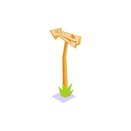 Wooden Road Sign With Arrow Jungle Village Landscape Element. Cool Colorful Vector Illustration In Stylized Geometric Cartoon Design Foto de stock - Super Valor sin royalties y Suscripción, Código: 400-08775949