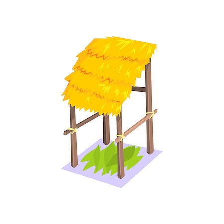 Storage Hut With Hay Roof Jungle Village Landscape Element. Cool Colorful Vector Illustration In Stylized Geometric Cartoon Design Stock Photo - Budget Royalty-Free & Subscription, Code: 400-08775941