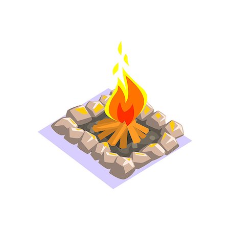 bonfire With Rock Border Jungle Village Landscape Element. Cool Colorful Vector Illustration In Stylized Geometric Cartoon Design Stock Photo - Budget Royalty-Free & Subscription, Code: 400-08775943