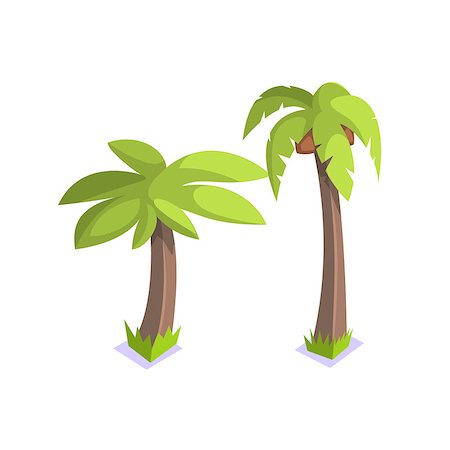 Two Palm Trees Jungle Village Landscape Element. Cool Colorful Vector Illustration In Stylized Geometric Cartoon Design Foto de stock - Super Valor sin royalties y Suscripción, Código: 400-08775953