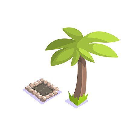Grave Under The Palm Tree Jungle Village Landscape Element. Cool Colorful Vector Illustration In Stylized Geometric Cartoon Design Stock Photo - Budget Royalty-Free & Subscription, Code: 400-08775968