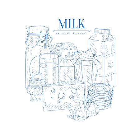 simsearch:400-08776897,k - Milk And Dairy Products Hand Drawn Realistic Sketch. Hand Drawn Detailed Contour Illustration On White Background. Stockbilder - Microstock & Abonnement, Bildnummer: 400-08776012