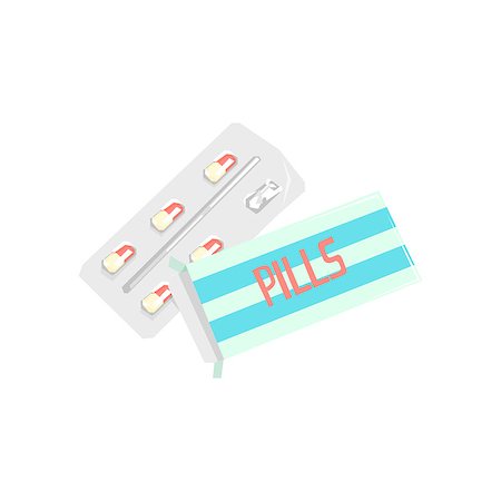 Pack Of Prescribtion Pills Hospital And Healthcare Themed Illustration. Cool Colorful Vector Sticker In Stylized Geometric Cartoon Design Stock Photo - Budget Royalty-Free & Subscription, Code: 400-08776025