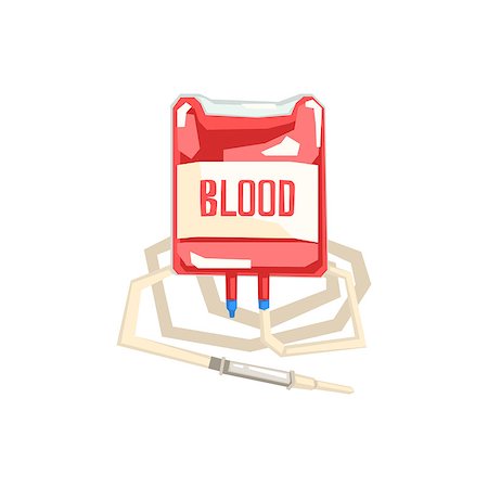 Bag And Iv For Blood Transfusion Hospital And Healthcare Themed Illustration. Cool Colorful Vector Sticker In Stylized Geometric Cartoon Design Stock Photo - Budget Royalty-Free & Subscription, Code: 400-08776026