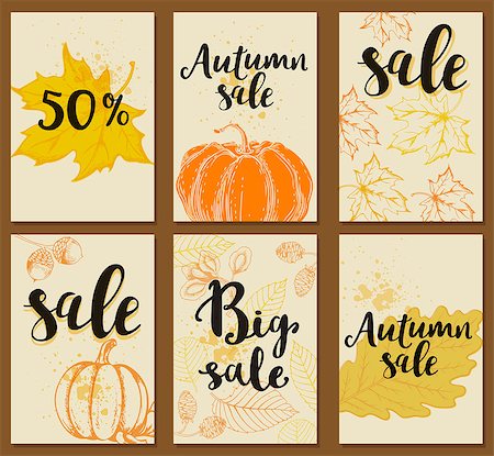 simsearch:400-08776231,k - Set of autumn vector cards for seasonal sale. Autumn backgrounds. Stockbilder - Microstock & Abonnement, Bildnummer: 400-08776216