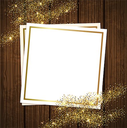 Vector golden shining background for design. Paper frame on a wooden background. Stock Photo - Budget Royalty-Free & Subscription, Code: 400-08776227