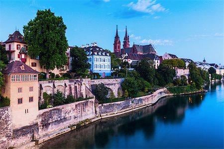 simsearch:400-08887795,k - Basel architecture along Rhine River. Basel, Basel-Stadt, Switzerland. Stock Photo - Budget Royalty-Free & Subscription, Code: 400-08776278