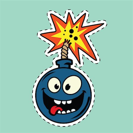 sparking dynamite - Funny bomb cartoon character, pop art comic vector illustration. Happy face. The fuse is lit Stock Photo - Budget Royalty-Free & Subscription, Code: 400-08776290
