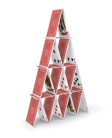 playing cards towers - House of cards tower 3D isolated on white Stock Photo - Budget Royalty-Free & Subscription, Code: 400-08776307