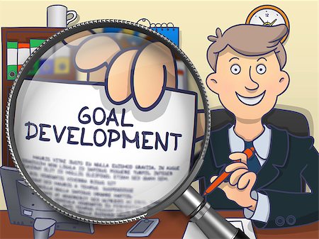 Goal Development on Paper in Business Man's Hand through Magnifying Glass to Illustrate a Business Concept. Colored Doodle Style Illustration. Foto de stock - Super Valor sin royalties y Suscripción, Código: 400-08776338