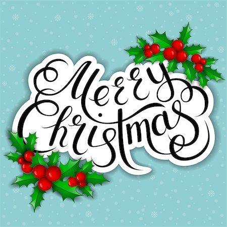 simsearch:400-05746178,k - Merry Christmas lettering card with holly. Vector illustration Foto de stock - Super Valor sin royalties y Suscripción, Código: 400-08776625