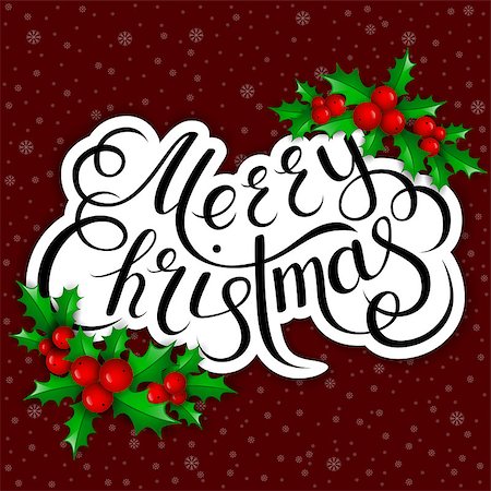 simsearch:400-05746178,k - Merry Christmas lettering card with holly. Vector illustration Foto de stock - Super Valor sin royalties y Suscripción, Código: 400-08776626