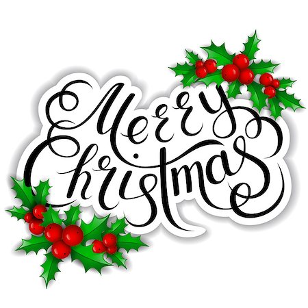 simsearch:400-05746178,k - Merry Christmas lettering card with holly. Vector illustration Foto de stock - Super Valor sin royalties y Suscripción, Código: 400-08776629