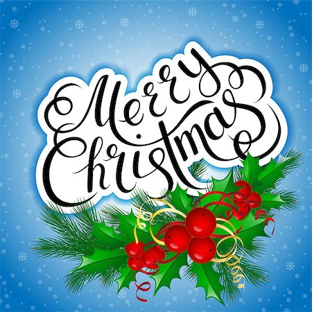 simsearch:400-05746178,k - Merry Christmas lettering card with holly. Vector illustration Foto de stock - Super Valor sin royalties y Suscripción, Código: 400-08776621