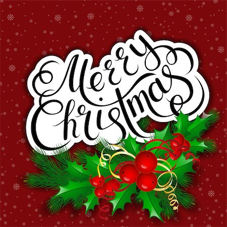 simsearch:400-05746178,k - Merry Christmas lettering card with holly. Vector illustration Foto de stock - Super Valor sin royalties y Suscripción, Código: 400-08776622