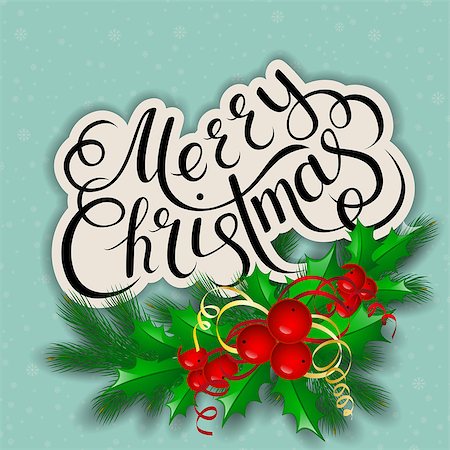 simsearch:400-05746178,k - Merry Christmas lettering card with holly. Vector illustration Foto de stock - Super Valor sin royalties y Suscripción, Código: 400-08776623