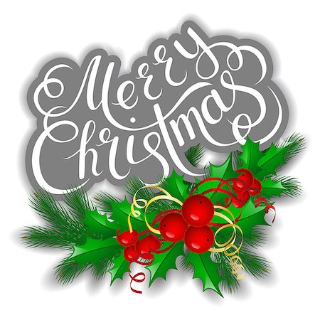 simsearch:400-05746178,k - Merry Christmas lettering card with holly. Vector illustration Foto de stock - Super Valor sin royalties y Suscripción, Código: 400-08776634