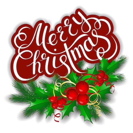 simsearch:400-05746178,k - Merry Christmas lettering card with holly. Vector illustration Foto de stock - Super Valor sin royalties y Suscripción, Código: 400-08776633