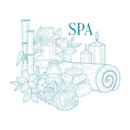 spa towel rolls - Spa Center Symbols Hand Drawn Realistic Sketch. Artistic Pencil Detailed Contour Illustration On White Background. Stock Photo - Budget Royalty-Free & Subscription, Code: 400-08776869