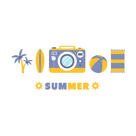 Beach Summer Holidays Symbols Set By Five In Line Blue And Yellow Clipart Vector illustration On White Background Stock Photo - Budget Royalty-Free & Subscription, Code: 400-08776873
