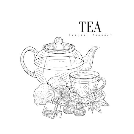 simsearch:400-08654097,k - Tea And Its Components Hand Drawn Realistic Sketch. Artistic Pencil Detailed Contour Illustration On White Background. Stockbilder - Microstock & Abonnement, Bildnummer: 400-08776933