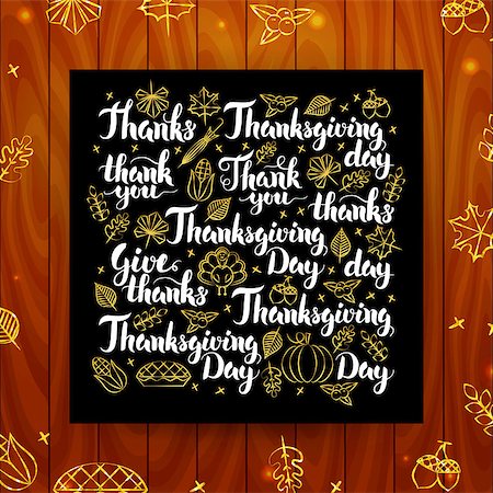 Thanksgiving Greeting Calligraphy. Vector Illustration of Thank You Modern Lettering over Wooden Board. Stock Photo - Budget Royalty-Free & Subscription, Code: 400-08777131