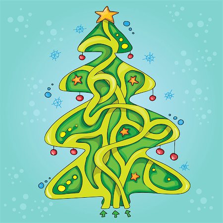 Cute Vector Illustration of Education Maze or Labyrinth Game - New Year tree Photographie de stock - Aubaine LD & Abonnement, Code: 400-08777539