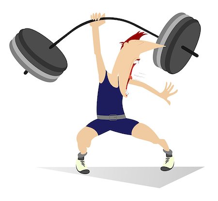 funny picture of weightlifter - Cartoon man lifting a heavy weight by one hand Stock Photo - Budget Royalty-Free & Subscription, Code: 400-08777556