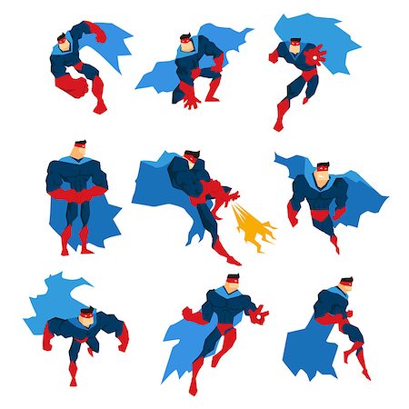 enhanced - Comics Superhero With Blue Cape In Action Classic Poses Stickers. Stylized Geometric Character With Superpowers Illustrations Isolated On White Background. Stock Photo - Budget Royalty-Free & Subscription, Code: 400-08777708