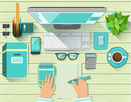 Office Workplace Elements Set View From Above. Colorful Illustration In Simple Style In Cartoon Flat Vector Design Stock Photo - Budget Royalty-Free & Subscription, Code: 400-08777726
