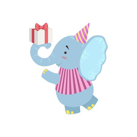 elephant balancing - Elephant Cute Animal Character Attending Birthday Party. Childish Cartoon Style Animal Dressed In Human Clothes Vector Sticker Stock Photo - Budget Royalty-Free & Subscription, Code: 400-08777747