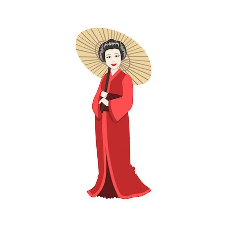 paper umbrella - Japanese Geisha With Paper Umbrella. Simple Realistic Character On White Background With Traditional Culture Symbols Stock Photo - Budget Royalty-Free & Subscription, Code: 400-08777796