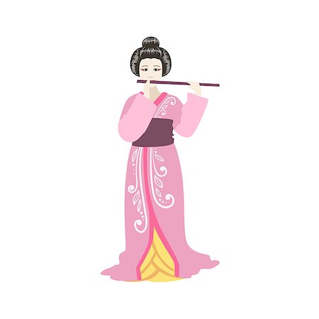 retro hostess - Japanese Geisha Playing Flute. Simple Realistic Character On White Background With Traditional Culture Symbols Stock Photo - Budget Royalty-Free & Subscription, Code: 400-08777790