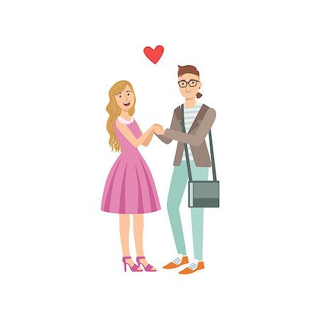 Couple In Love Holding Hands. Bright Color Cartoon Simple Style Flat Vector Illustration Isolated On White Background Stock Photo - Budget Royalty-Free & Subscription, Code: 400-08777808