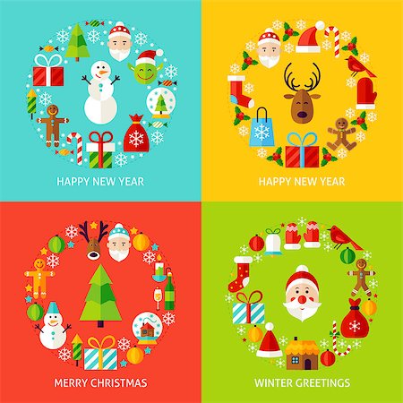 snowman biscuits - Happy New Year Concepts Set. Flat Design Vector Illustration. Collection of Christmas Posters. Stock Photo - Budget Royalty-Free & Subscription, Code: 400-08778244