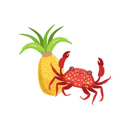 Crab And Pineapple Hawaiian Vacation Classic Symbol. Isolated Flat Vector Icon With Traditional Hawaiian Representation On White Bacground. Stock Photo - Budget Royalty-Free & Subscription, Code: 400-08778368