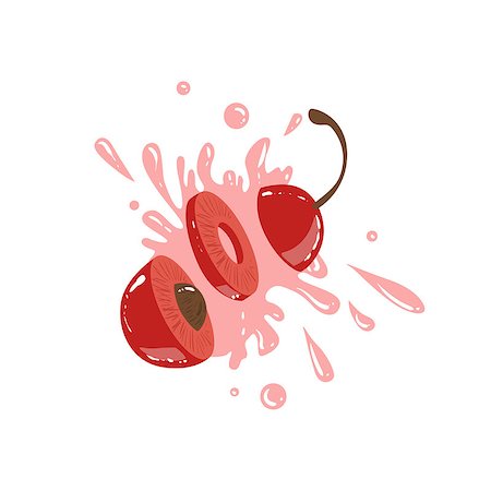 Cherry Cut In The Air Splashing The Juice. Bright Color Cartoon Simple Style Flat Vector Sticker Isolated On White Background Stock Photo - Budget Royalty-Free & Subscription, Code: 400-08778408