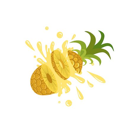 fruit pineapple explode - Pineapple Cut In The Air Splashing The Juice. Bright Color Cartoon Simple Style Flat Vector Sticker Isolated On White Background Stock Photo - Budget Royalty-Free & Subscription, Code: 400-08778402