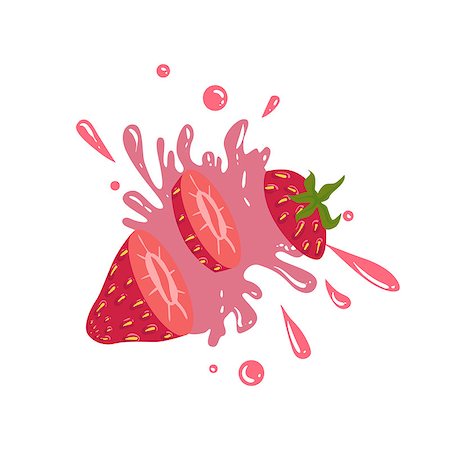 smoothie splash - Strawberry Cut In The Air Splashing The Juice. Bright Color Cartoon Simple Style Flat Vector Sticker Isolated On White Background Stock Photo - Budget Royalty-Free & Subscription, Code: 400-08778415