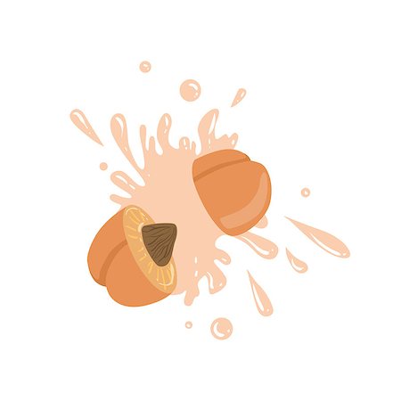 Peach Cut In The Air Splashing The Juice. Bright Color Cartoon Simple Style Flat Vector Sticker Isolated On White Background Stock Photo - Budget Royalty-Free & Subscription, Code: 400-08778411